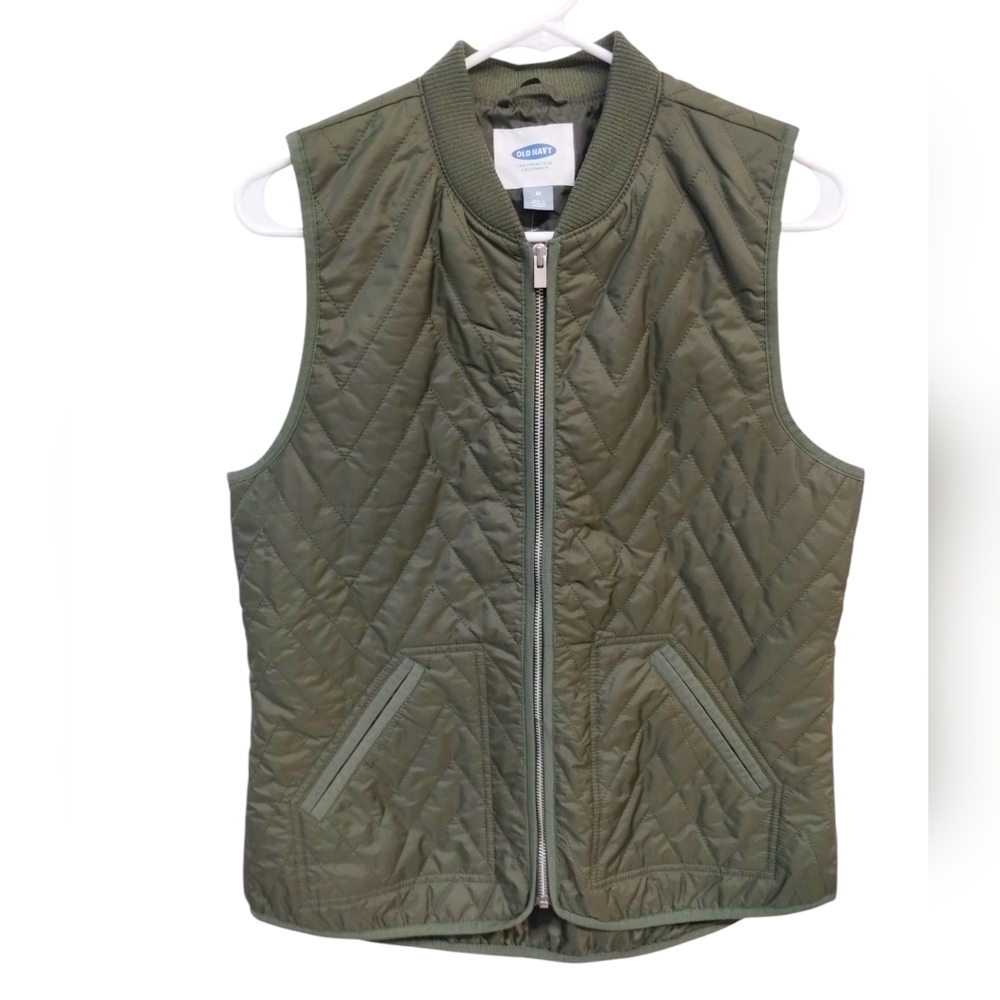 Old Navy Women's Olive Quilted Zipper Vest size M Grungecore Gorpcore Preppy Out